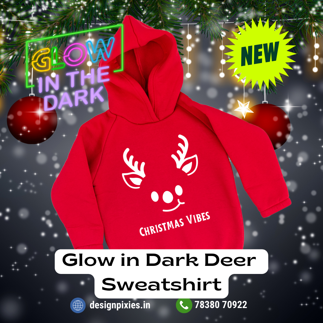 Glow In Dark Deer Hooded Sweatshirt | Red | Women | Men