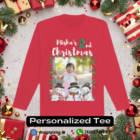 2nd Christmas T-shirt | Personalize with Image & Name | Red | Kids