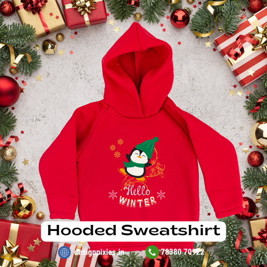 Kids Hooded Sweatshirt Little Penguin| Red | Kids