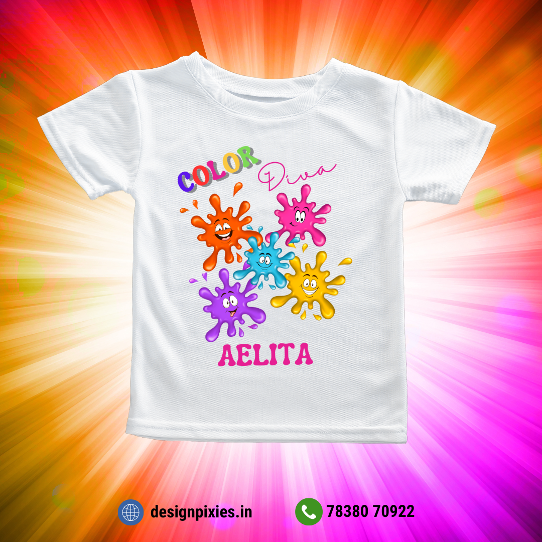 Color Diva T-shirt | Personalize with Name | White | Kids | Girls