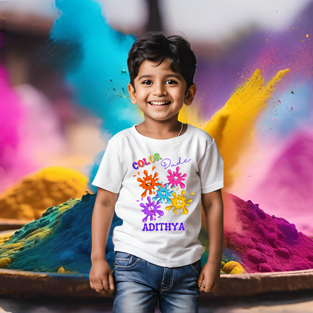 Color Dude T-shirt | Personalize with Name | White | Kids | Boys