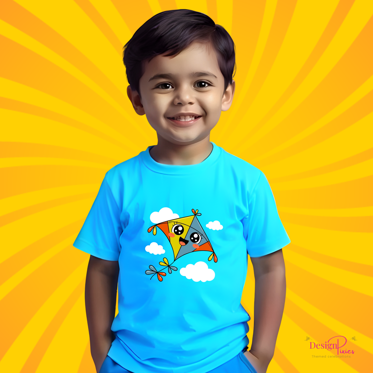 Sankranti Cute Kite T-shirt | Sky Blue | Boys | Girls