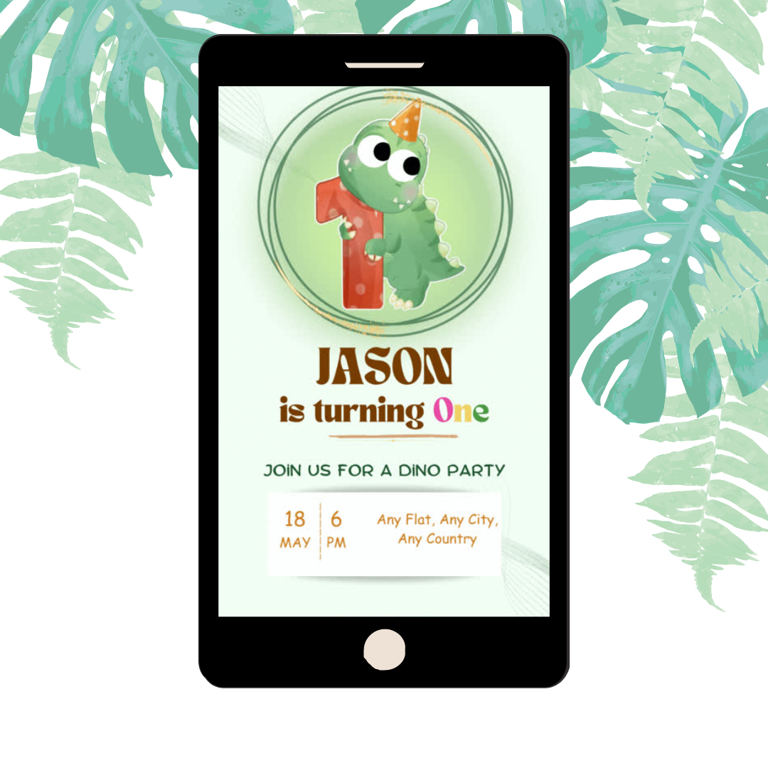 Dinosaur 1st Birthday Mobile Invitation