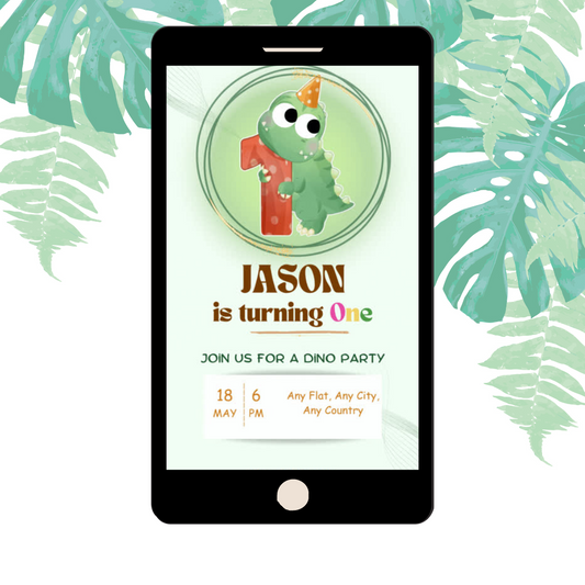 Dinosaur 1st Birthday Mobile Invitation