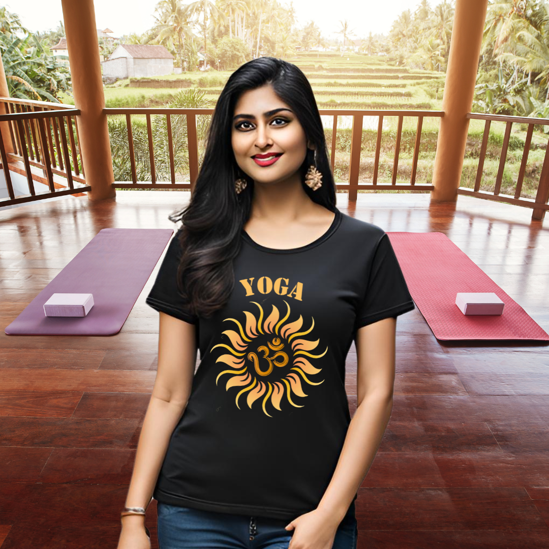 Yoga Aum In Sun | Activewear Polyester Tshirt | Black | Men | Women
