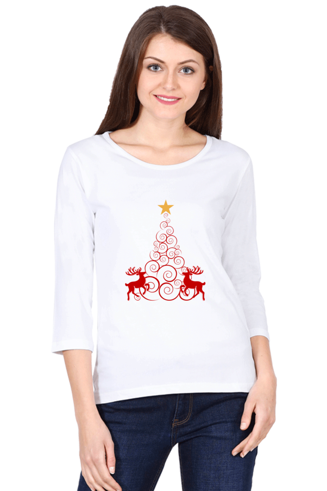Christmas Tree Full Sleeves T-shirt | White | Women | Men