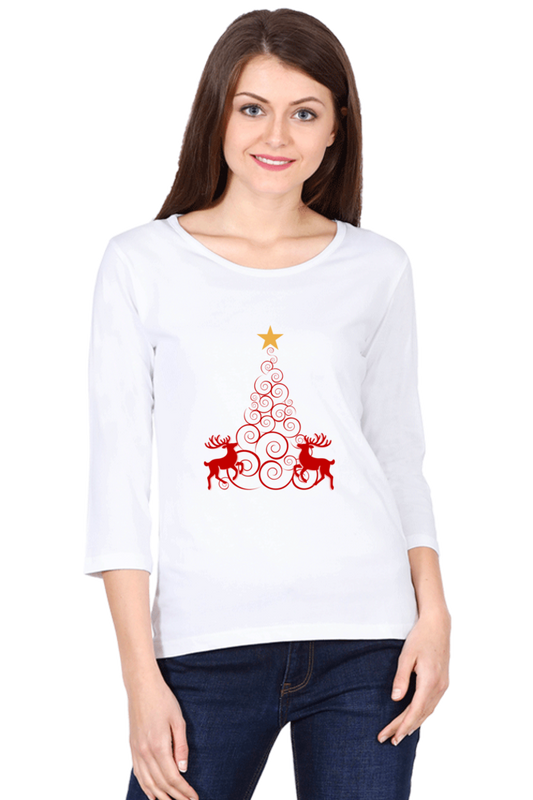 Christmas Tree Full Sleeves T-shirt | White | Women | Men