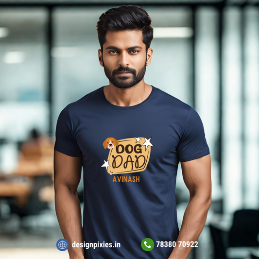 Dog Lover Dad | Personalized with Name | Cotton Tshirt | Navy Blue | Men | Women