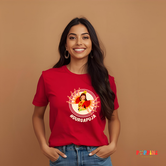 Durga Puja Vibes | Cotton Tshirt | Red | Men | Women