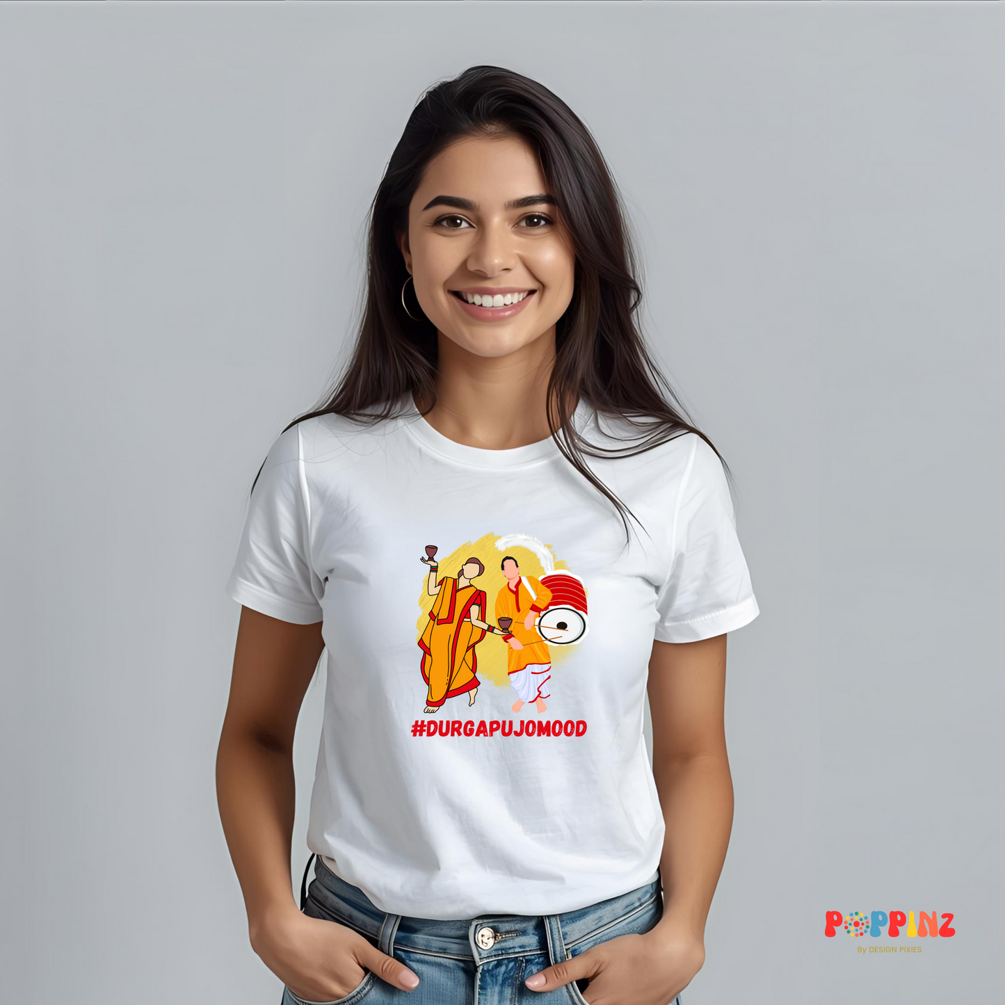 Durga Puja Mood | Cotton Tshirt | White | Men | Women