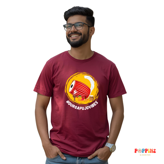 Durga Puja Vibes | Cotton Tshirt | Maroon | Men | Women