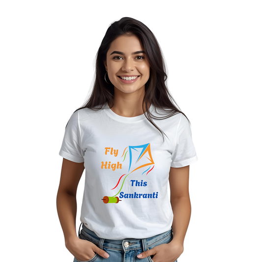 Fly High This Sankranti T-shirt | White | Men | Women