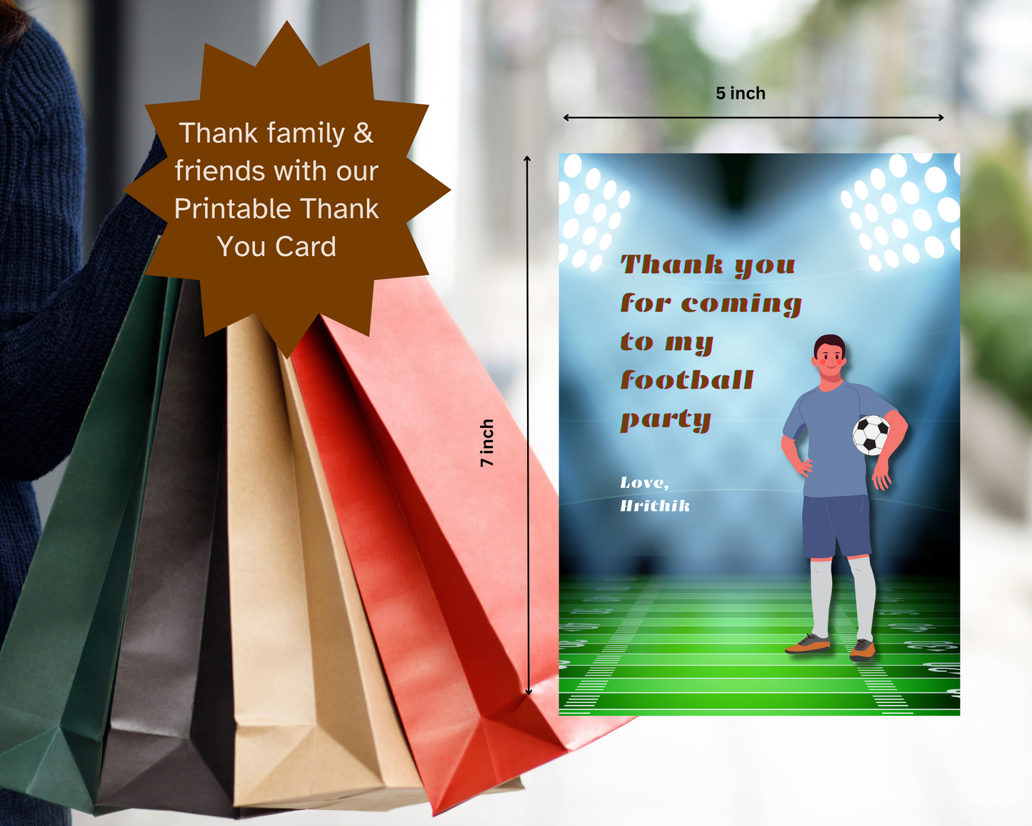 Football Printable Thank You Card | 15 Cards Pack