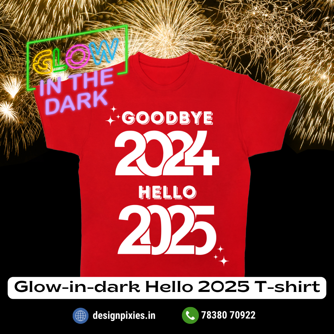 Hello 2025 Glow In Dark T-shirt | Red | Women | Men