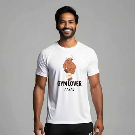 Gym lover | Personalized with Name | Activewear Polyester Tshirt | White | Men | Women
