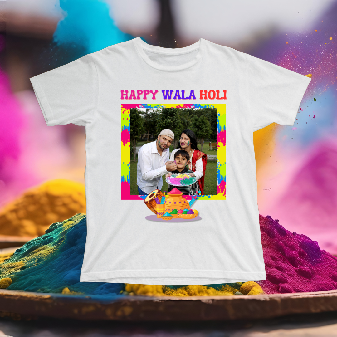 Happy Wala Holi | Personalized with Image | White | Men | Women