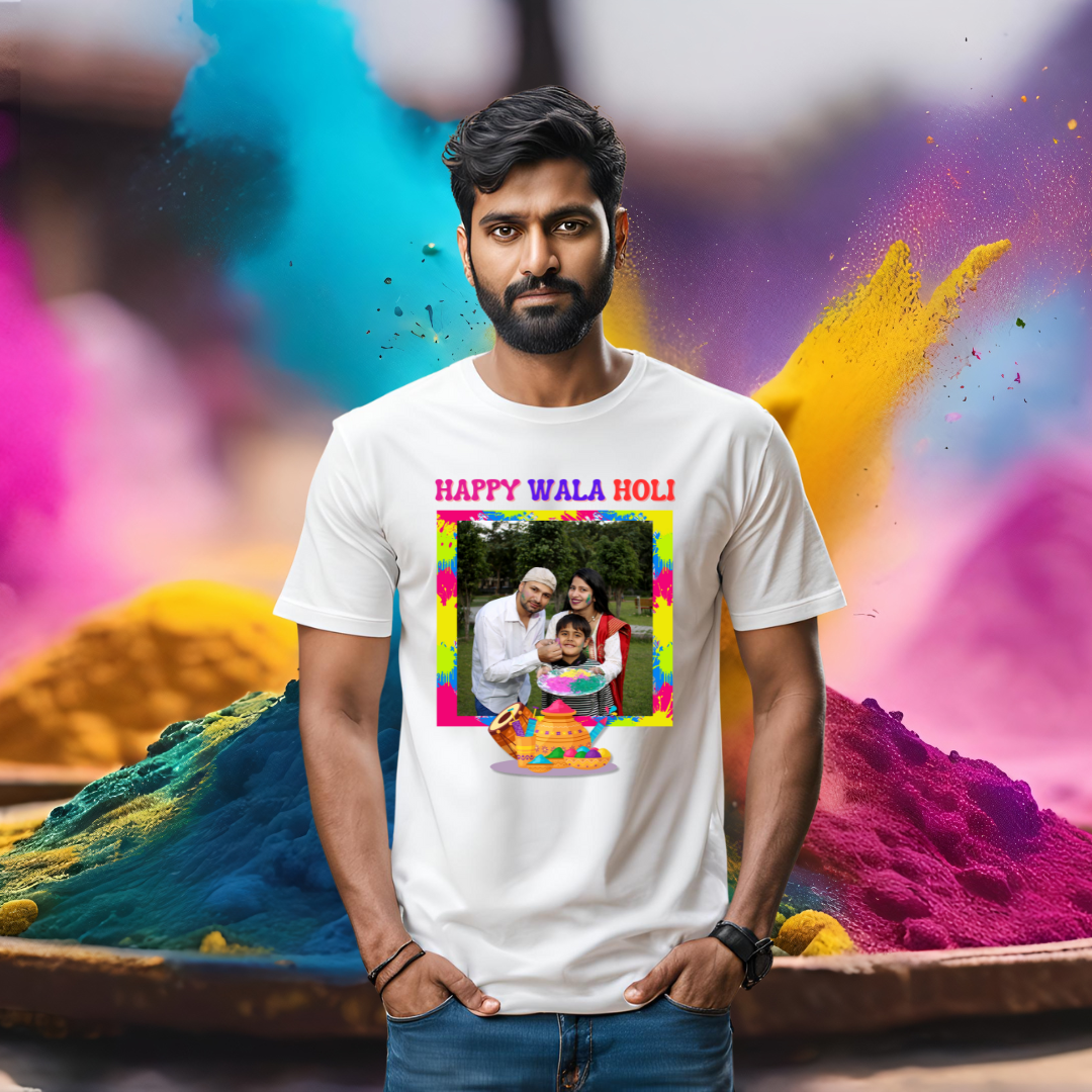 Happy Wala Holi | Personalized with Image | White | Men | Women
