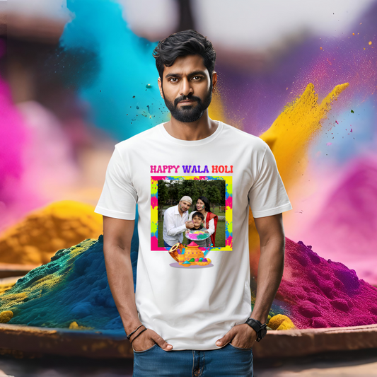 Happy Wala Holi | Personalized with Image | White | Men | Women