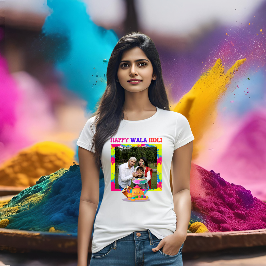 Happy Wala Holi | Personalized with Image | White | Men | Women