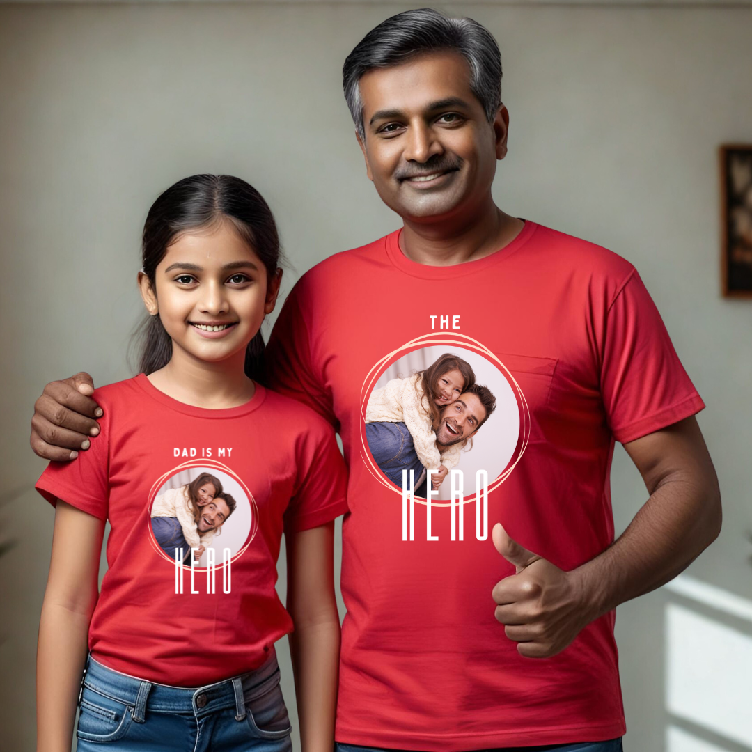 Dad is my Hero Personalize with Image T-shirt | Red | Men | Women | Kid