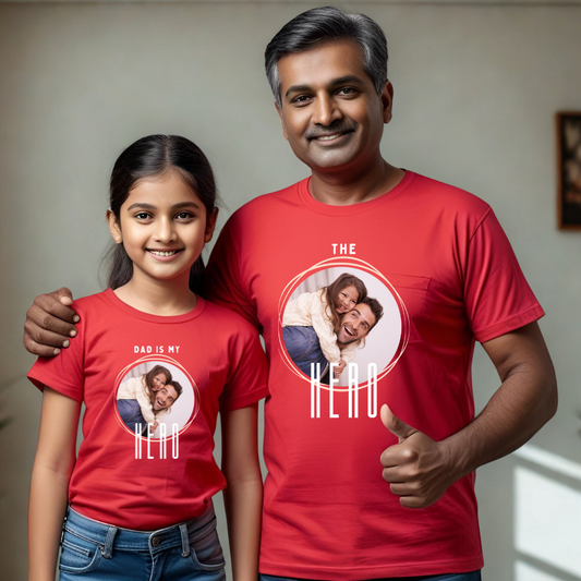 Dad is my Hero Personalize with Image T-shirt | Red | Men | Women | Kid