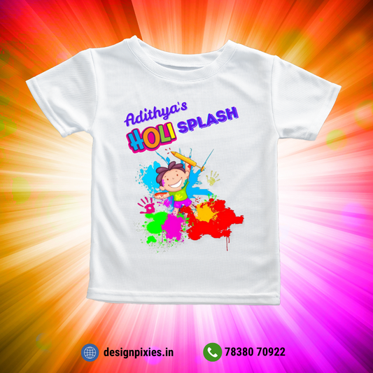 Holi Splash | Personalised with Name | White | Kids | Boys