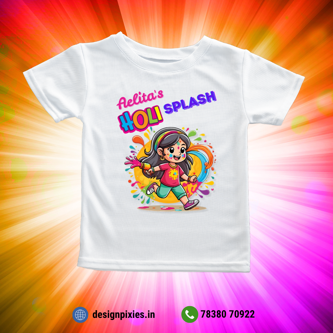Holi Splash | Personalised with Name | White | Kids | Girls
