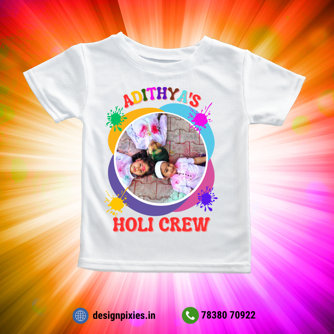Holi Crew | Personalized with Image & Name | White | Kids