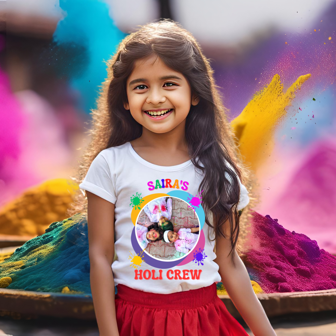 Holi Crew | Personalized with Image & Name | White | Kids