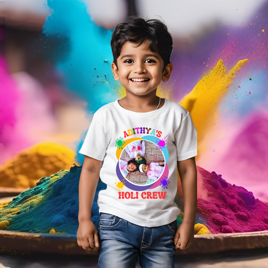 Holi Crew | Personalized with Image & Name | White | Kids