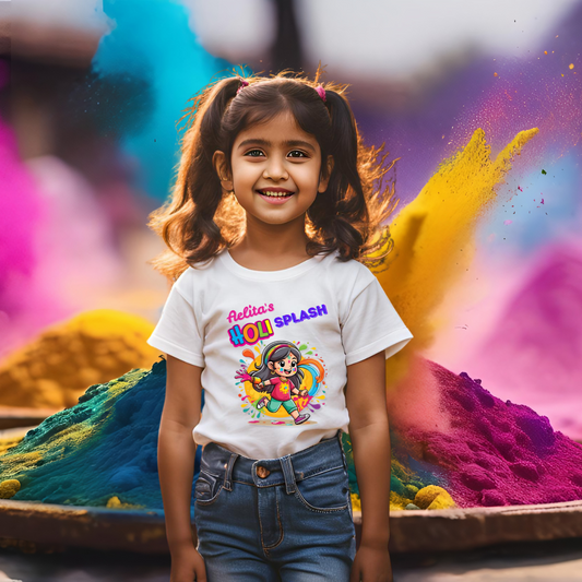 Holi Splash | Personalised with Name | White | Kids | Girls