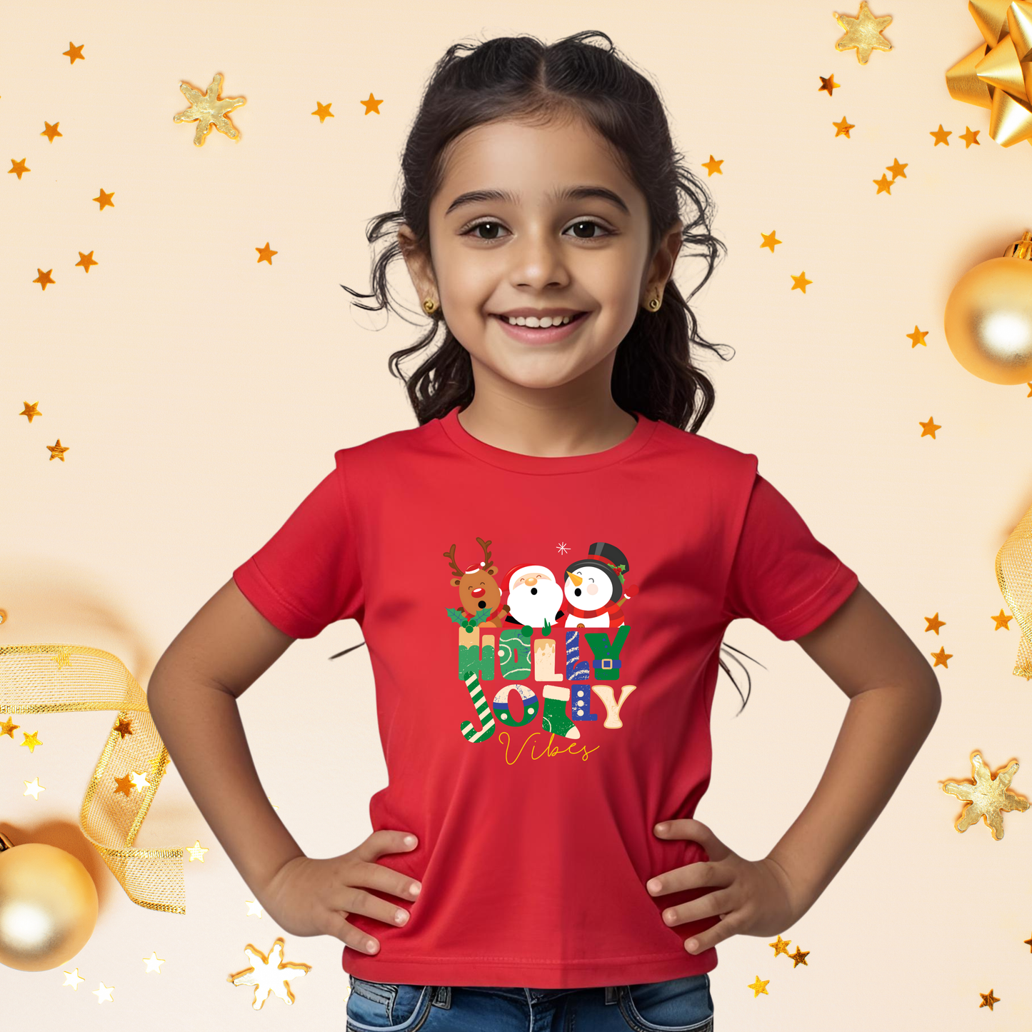 Holly Jolly Vibes Tshirt | Red | Kids