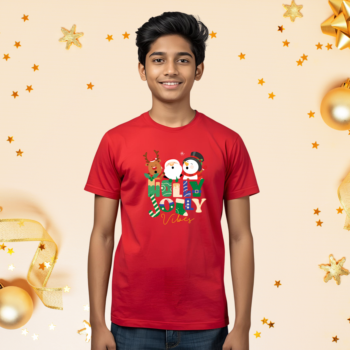 Holly Jolly Vibes Tshirt | Red | Kids