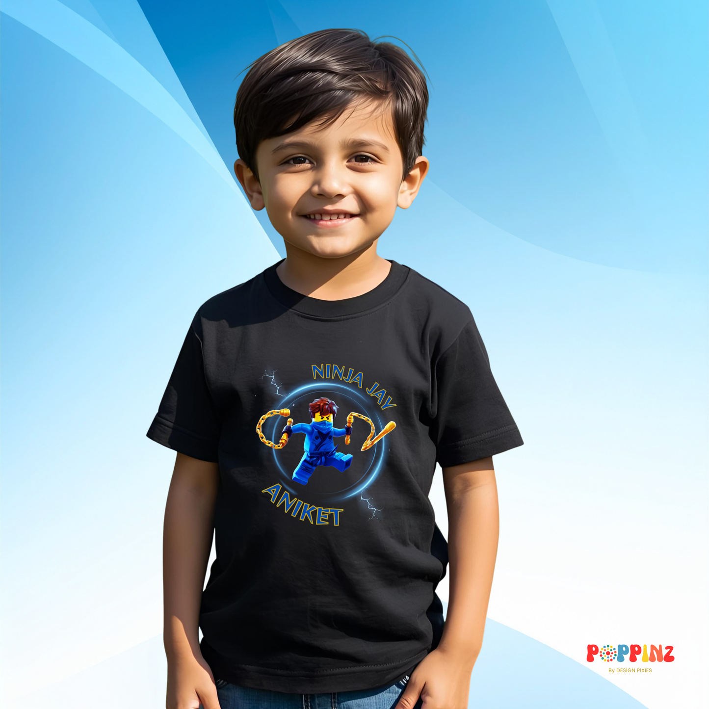 Ninja Jay T-shirt | Personalize with Name | Blue | Boys | Girls