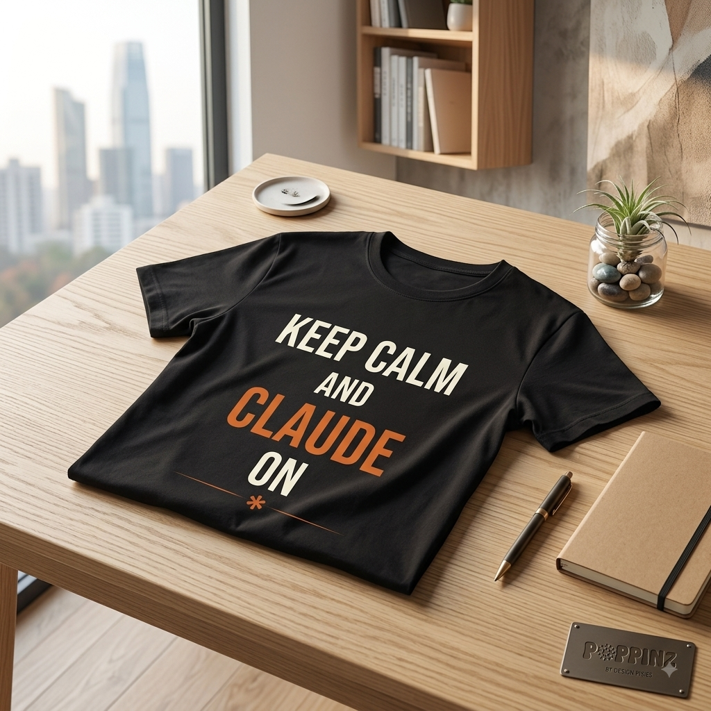 Black Typography graphic Keep Calm and Claude On AI tech t-shirt