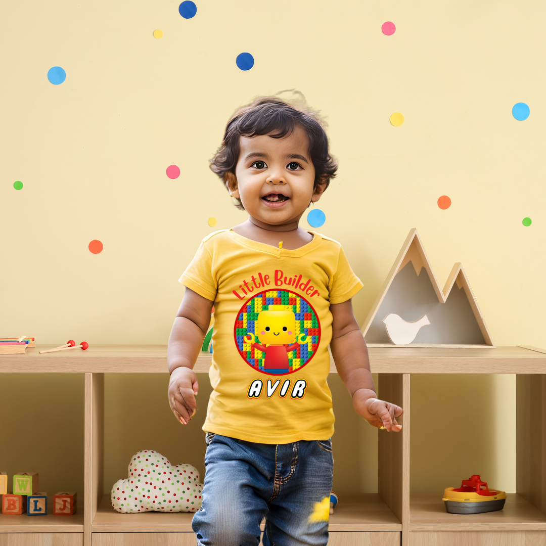 Little Builder T-shirt | Personalize with Name | Yellow | Kids | Boys
