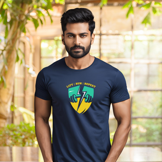 Lift Repeat | Activewear Polyester Tshirt | Navy Blue | Men | Women