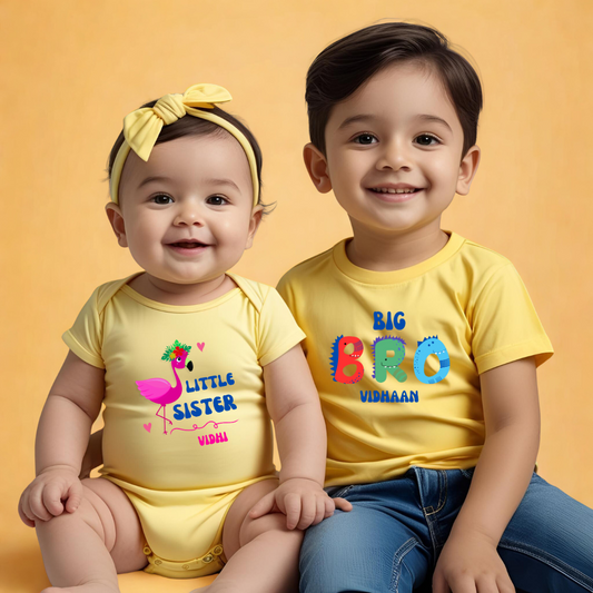 Little Sir Big Bro Twinning T-shirts | Yellow | Boys | Girls