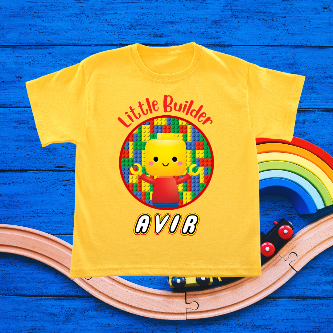 Little Builder T-shirt | Personalize with Name | Yellow | Kids | Boys