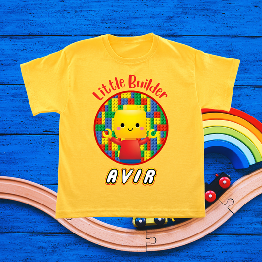 Little Builder T-shirt | Personalize with Name | Yellow | Kids | Boys