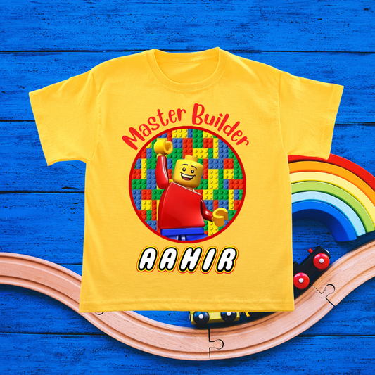 Master Builder T-shirt | Personalize with Name | Yellow | Kids | Boys