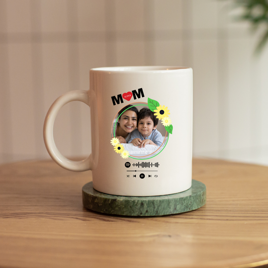 Photo music mug in circle frame | Ceramic Mug | White