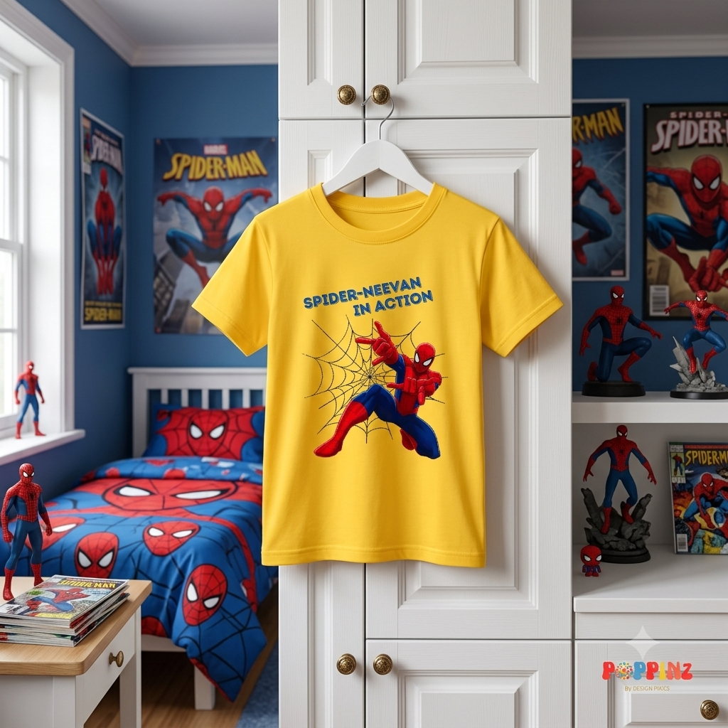 Spiderman in Action T-shirt | Personalize with Name | Yellow | Boys | Girls | For Spiderman Fans
