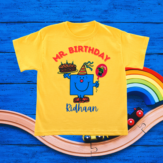 Mr Birthday T-shirt | Personalize with Name | Blue | Kids | Boys