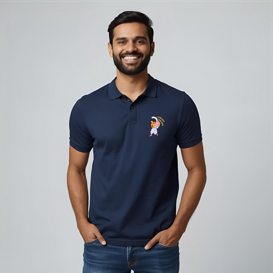 Durga Puja Dhaki themed Polo T-shirt | Navy Blue | Men