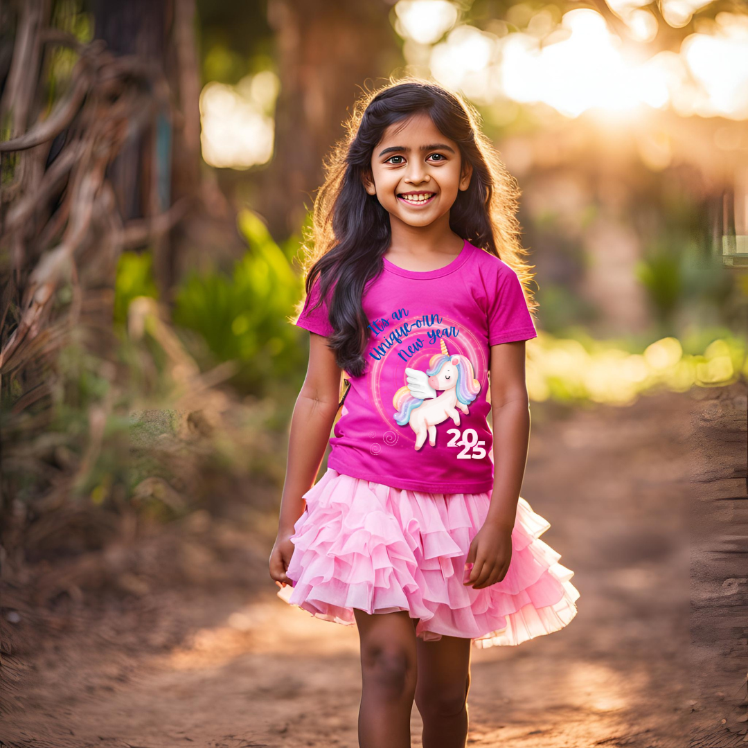 Unicorn New Year T-shirt | Pink | Girls
