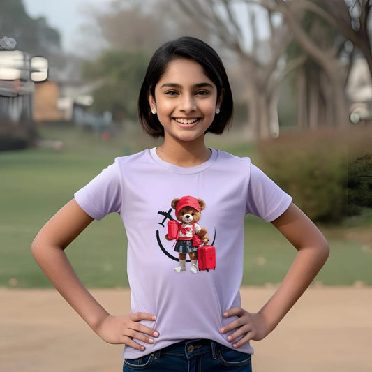 Travel Teddy T-shirt | Lilac | Girls