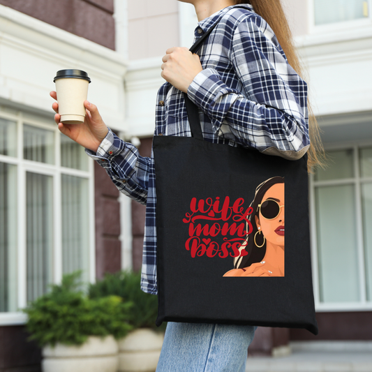 Wife Mom Boss Tote bag | Black