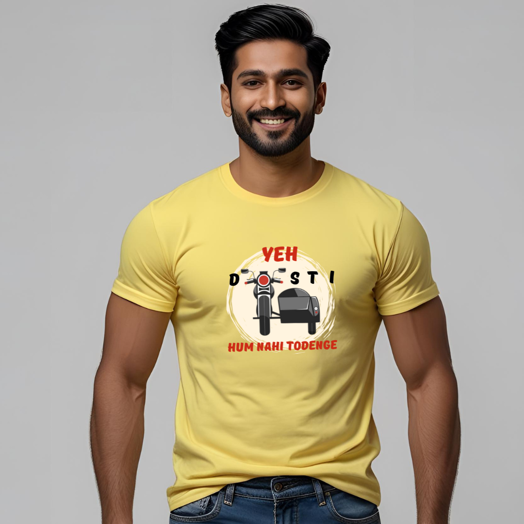 Yeh Dosti Hum Nahi Todenge | Cotton Tshirt | Yellow | Men | Women
