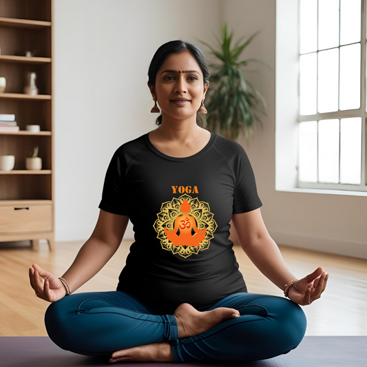 Yogi in Mandala | Activewear Polyester Tshirt | Black | Men | Women